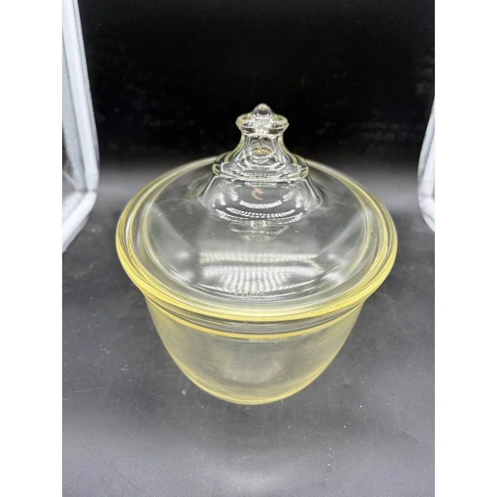 Vintage Pyrex 194 Clear Glass Oval Casserole Dish‎ with Lid Yellow Rim Trim